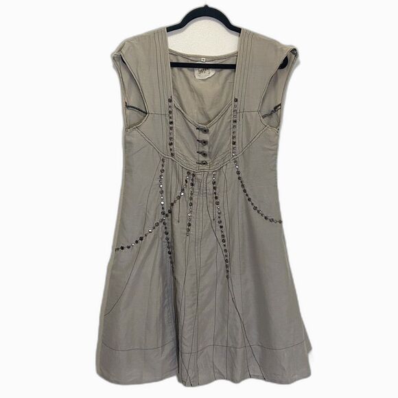 Pete & Greta - Women’s size SMALL - Gray Studded/Beaded Cotton/Silk Blend Dress - Picture 1 of 7